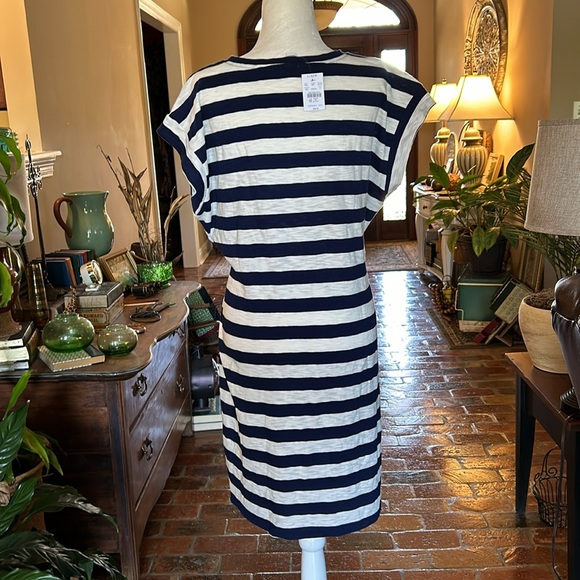 J Crew NWT $60 Navy Ivory Striped Tie Waist T-Shirt Dress in 100% Cotton szXL - Picture 6 of 15